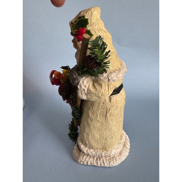 Vintage Folk Art Santa Figurine 7.5" Hand-Painted Resin With Sack & Garland - Picture 7 of 8